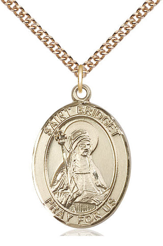 14kt Gold Saint Bridget of Sweden Medal Engraved Catholic Saint Jewelry