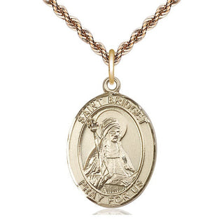 14kt Gold Saint Bridget of Sweden Medal Engraved Catholic Saint Jewelry