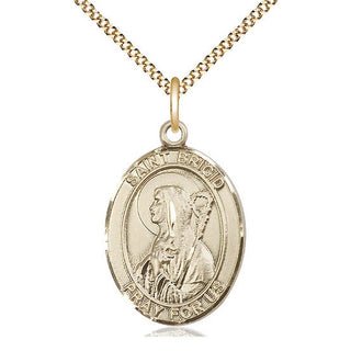 14kt Gold Filled Saint Brigid of Ireland Medal Catholic Jewelry Engraved Catholic Saint Jewelry