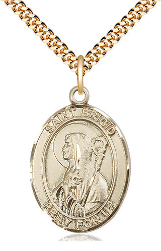 14kt Gold Filled Saint Brigid of Ireland Medal Catholic Jewelry Engraved Catholic Saint Jewelry