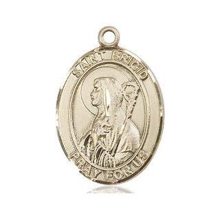 14kt Gold Saint Brigid of Ireland Medal Engraved Catholic Saint Jewelry