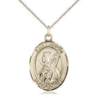 14kt Gold Saint Brigid of Ireland Medal Engraved Catholic Saint Jewelry