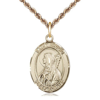 14kt Gold Saint Brigid of Ireland Medal Engraved Catholic Saint Jewelry