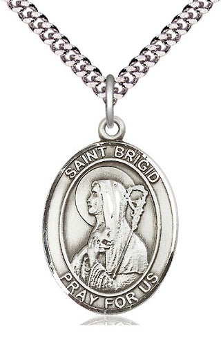 Pewter Saint Brigid of Ireland Medal Catholic Jewelry Engraved Catholic Saint Jewelry