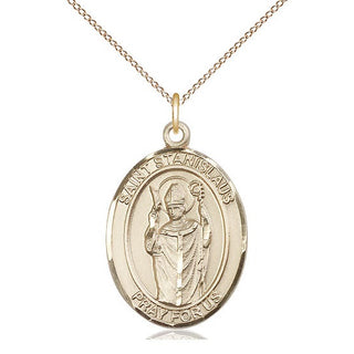 14kt Gold Saint Stanislaus Medal Engraved Catholic Saint Jewelry
