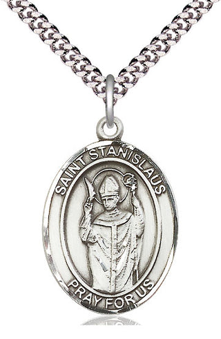 Sterling Silver Saint Stanislaus Medal Catholic Jewelry Engraved Catholic Saint Jewelry