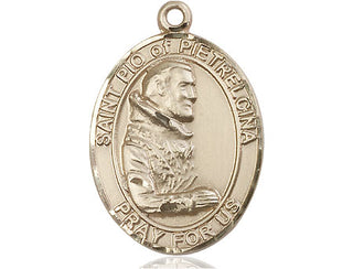 14kt Gold Saint Pio of Pietrelcina Medal Engraved Catholic Saint Jewelry