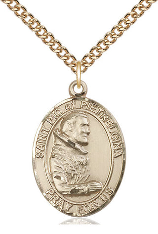 14kt Gold Saint Pio of Pietrelcina Medal Engraved Catholic Saint Jewelry