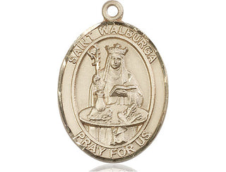 14kt Gold Filled Saint Walburga Medal Engraved Catholic Saint Jewelry