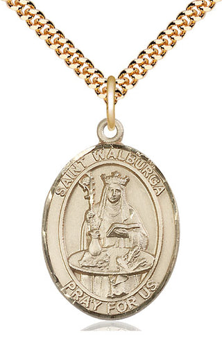 14kt Gold Filled Saint Walburga Medal Catholic Jewelry Engraved Catholic Saint Jewelry