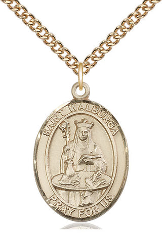 14kt Gold Filled Saint Walburga Medal Catholic Jewelry Engraved Catholic Saint Jewelry