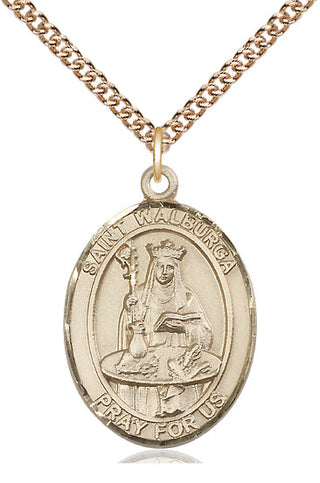 14kt Gold Saint Walburga Medal Engraved Catholic Saint Jewelry