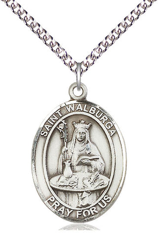 Sterling Silver Saint Walburga Medal Catholic Jewelry Engraved Catholic Saint Jewelry