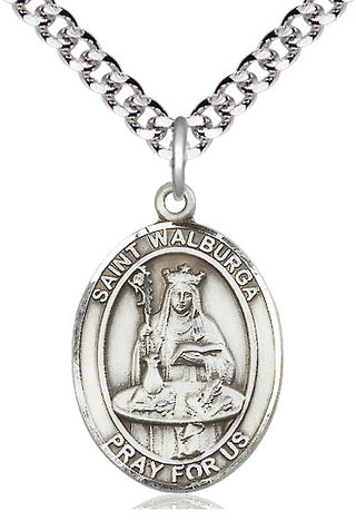 Sterling Silver Saint Walburga Medal Catholic Jewelry Engraved Catholic Saint Jewelry