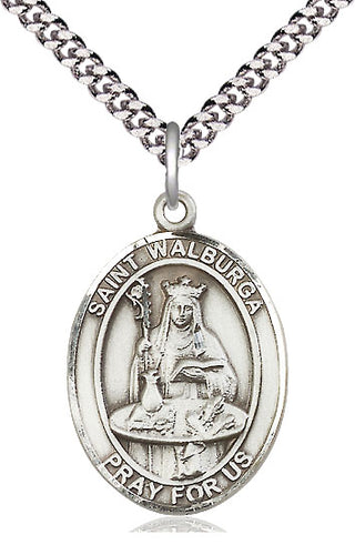 Sterling Silver Saint Walburga Medal Catholic Jewelry Engraved Catholic Saint Jewelry