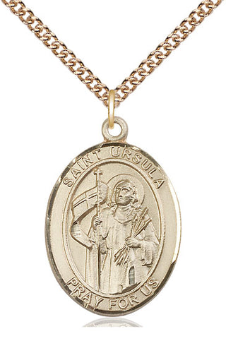 14kt Gold Saint Ursula Medal Engraved Catholic Saint Jewelry