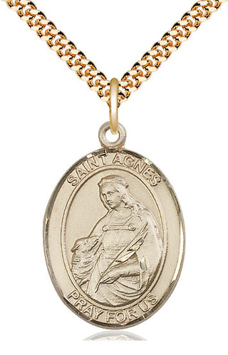 14kt Gold Filled Saint Agnes of Rome Medal Catholic Jewelry Engraved Catholic Saint Jewelry