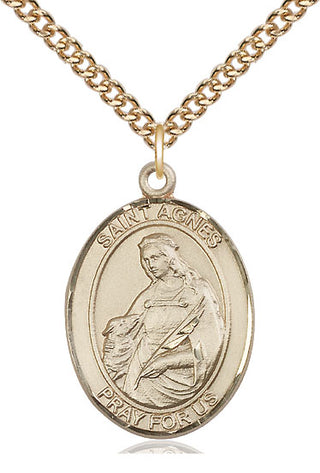 14kt Gold Filled Saint Agnes of Rome Medal Catholic Jewelry Engraved Catholic Saint Jewelry