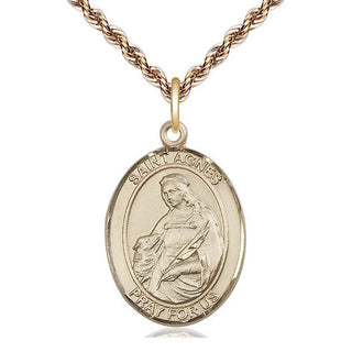 14kt Gold Filled Saint Agnes of Rome Medal Catholic Jewelry Engraved Catholic Saint Jewelry