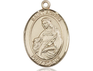 14kt Gold Saint Agnes of Rome Medal Engraved Catholic Saint Jewelry