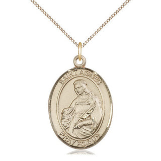 14kt Gold Saint Agnes of Rome Medal Engraved Catholic Saint Jewelry