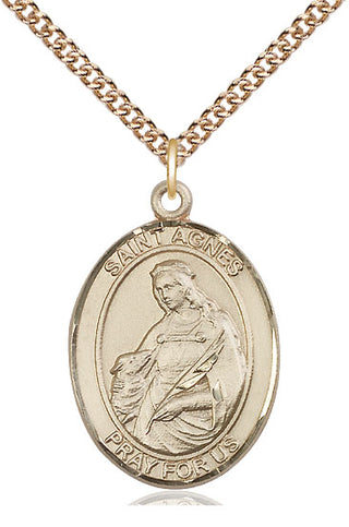 14kt Gold Saint Agnes of Rome Medal Engraved Catholic Saint Jewelry
