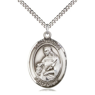 Pewter Saint Agnes of Rome Medal Catholic Jewelry Engraved Catholic Saint Jewelry