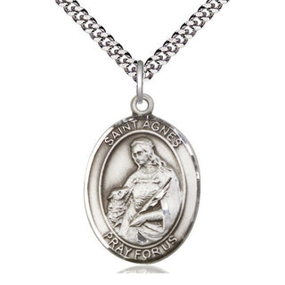 Pewter Saint Agnes of Rome Medal Catholic Jewelry Engraved Catholic Saint Jewelry