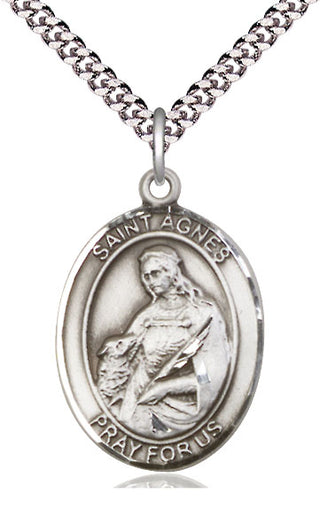 Sterling Silver Saint Agnes of Rome Medal Catholic Jewelry Engraved Catholic Saint Jewelry