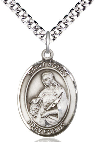 Sterling Silver Saint Agnes of Rome Medal Catholic Jewelry Engraved Catholic Saint Jewelry