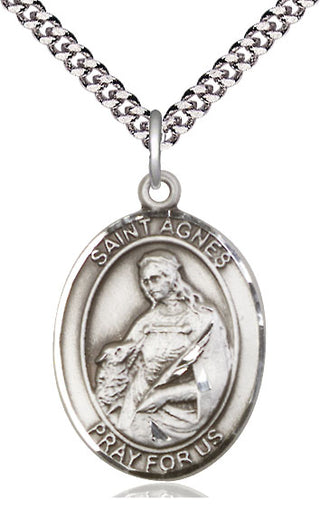 Sterling Silver Saint Agnes of Rome Medal Catholic Jewelry Engraved Catholic Saint Jewelry
