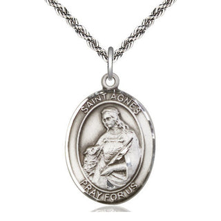 Sterling Silver Saint Agnes of Rome Medal Catholic Jewelry Engraved Catholic Saint Jewelry