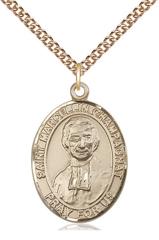 14kt Gold Saint Marcellin Champagnat Medal Engraved Catholic Saint Jewelry