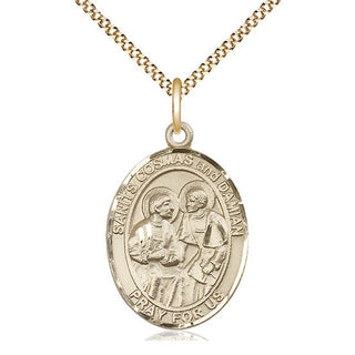 14kt Gold Filled Saints Cosmas & Damian Medal Catholic Jewelry Engraved Catholic Saint Jewelry