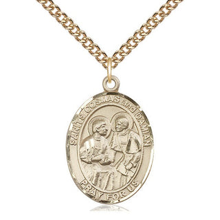 14kt Gold Filled Saints Cosmas & Damian Medal Catholic Jewelry Engraved Catholic Saint Jewelry
