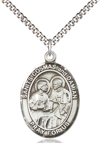 Pewter Saints Cosmas & Damian Medal Catholic Jewelry Engraved Catholic Saint Jewelry