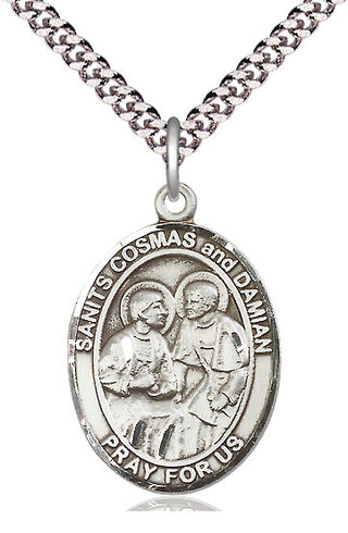 Pewter Saints Cosmas & Damian Medal Catholic Jewelry Engraved Catholic Saint Jewelry