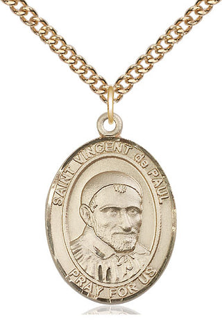 14kt Gold Saint Vincent de Paul Medal Engraved Catholic Saint Jewelry