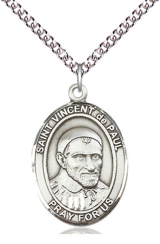 Sterling Silver Saint Vincent de Paul Medal Catholic Jewelry Engraved Catholic Saint Jewelry