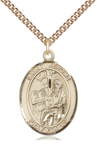 14kt Gold Saint Jerome Medal Engraved Catholic Saint Jewelry