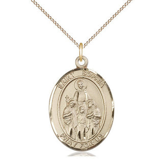 14kt Gold Saint Sophia Medal Engraved Catholic Saint Jewelry