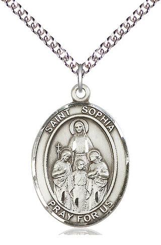Sterling Silver Saint Sophia Medal Catholic Jewelry Engraved Catholic Saint Jewelry