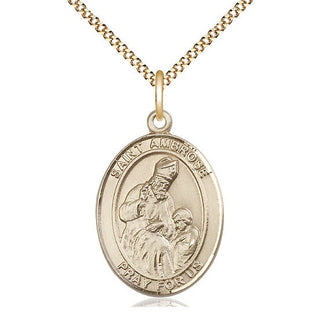 14kt Gold Filled Saint Ambrose Medal Catholic Jewelry Engraved Catholic Saint Jewelry