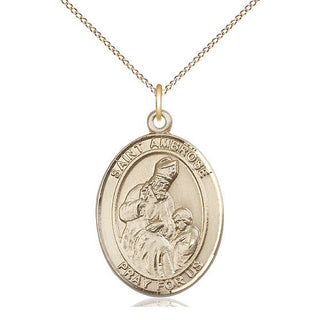 14kt Gold Filled Saint Ambrose Medal Catholic Jewelry Engraved Catholic Saint Jewelry