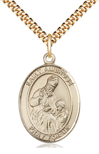 14kt Gold Filled Saint Ambrose Medal Catholic Jewelry Engraved Catholic Saint Jewelry
