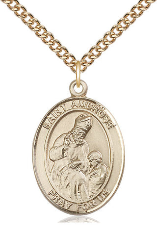 14kt Gold Filled Saint Ambrose Medal Catholic Jewelry Engraved Catholic Saint Jewelry