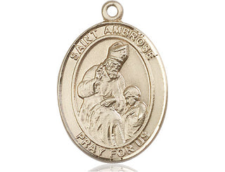 14kt Gold Saint Ambrose Medal Engraved Catholic Saint Jewelry