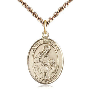 14kt Gold Saint Ambrose Medal Engraved Catholic Saint Jewelry