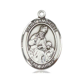 Pewter Saint Ambrose Medal Engraved Catholic Saint Jewelry