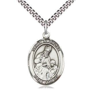 Pewter Saint Ambrose Medal Catholic Jewelry Engraved Catholic Saint Jewelry